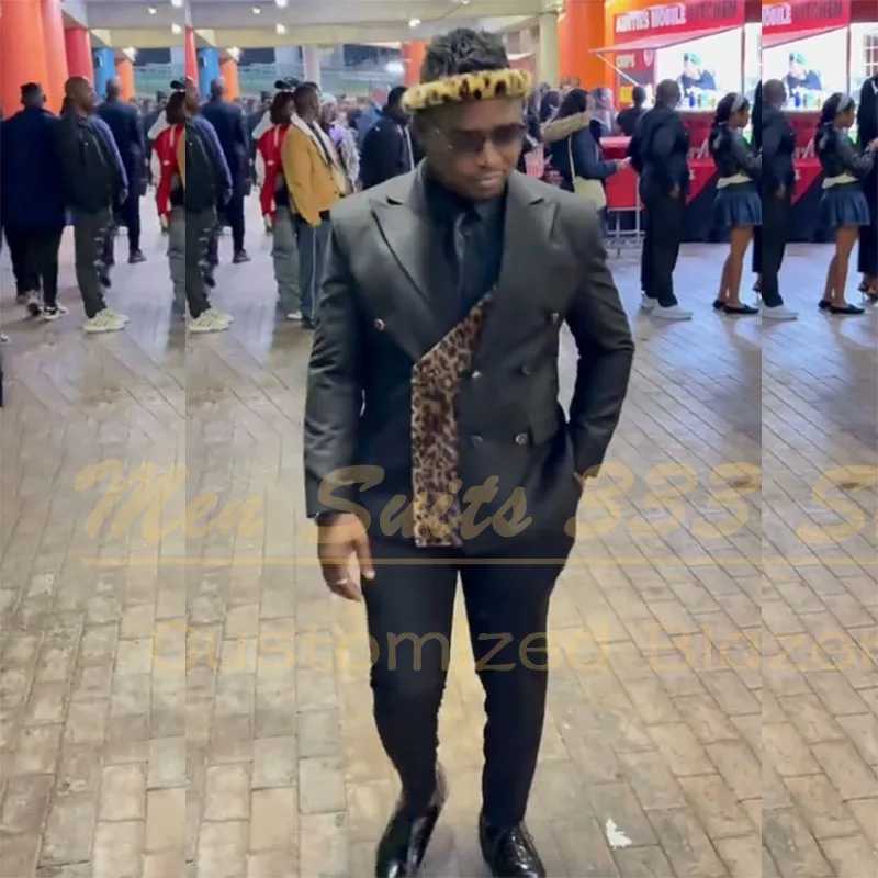 Fashion Black Mens Suits High Quality Double Breasted Peak Lapel Male Clothing Regular Length Customzied 2 Piece Jacket Pants X250704