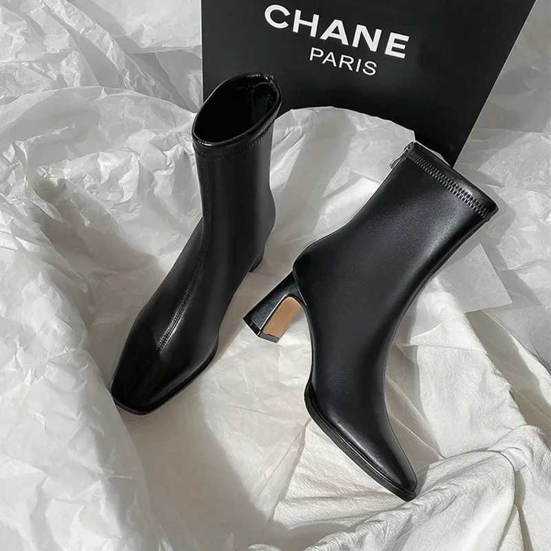 Womens Ankle Boots PU Leather Chelsea Boots Square Toe Zipper Female High Heels FAshion Warm Boot Thick Heel Women Boots Z250704
