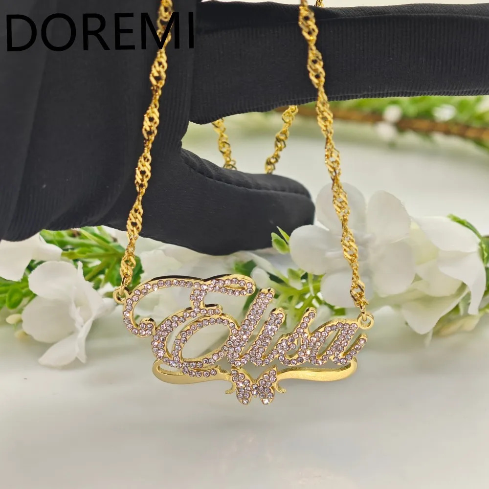 DOREMI Stainless Gold Custom Name Necklace Anniversary Personalized Gifts Custom Diamond Name Necklace Bling Name Necklace 250701