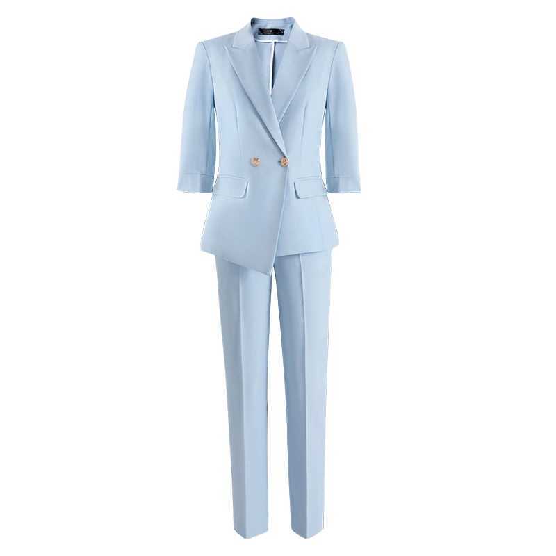 ZJYT Spring Summer Pant Set Women Office Business Formal Thr Quarter Slve Blazer Trousers Suit 2 Piece Outfit Plus Size X250704
