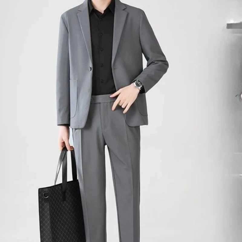 Full Suit for Men Dress Business Korean 2 Piece Outfit Set Man Formal Pants Ceremony Elegant Spring Autumn Blazer New In Casual X250704