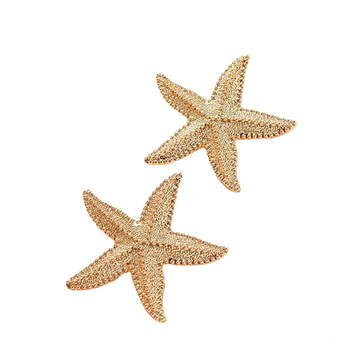 INS Style Summer Fresh Ocean Shell Gold Stainless Steel Starfish Earrings Jewelry