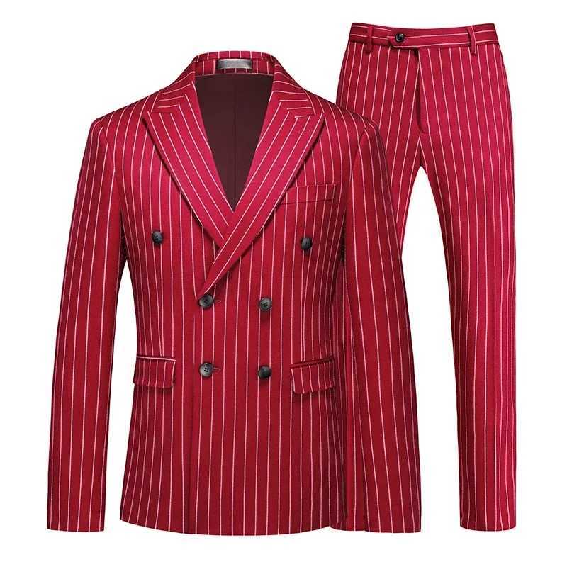 Mens Suit Two Piece Double Breasted Slim Fit Dress Jacket with Trousers Wedding Party Jacket with Trousers Asian Size M-6XL X250704
