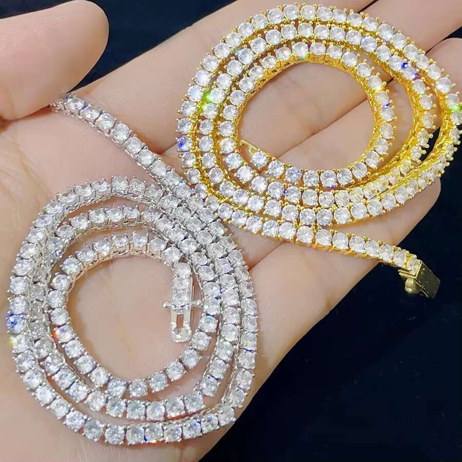 Hip Hop Iced Out D Color White VVS 925 Sterling Silver 4mm 16/18 Inches Moissanite Diamond Tennis Chain Necklace Jewelry
