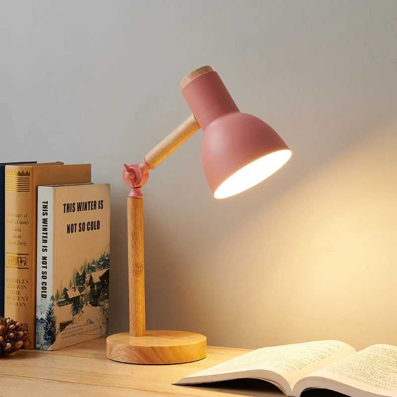 Creative Nordic Table Lamp Wooden Art LED Turn Head Simple Bedside Desk Light/Eye Protection Reading Bedroom Study Lamp XJ250703