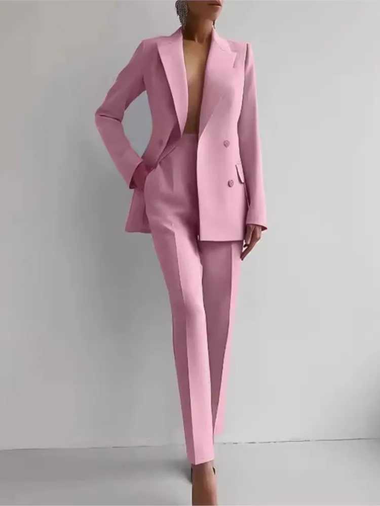 Spring Casual Long Slve Suit Set Autumn Elegant Office Lady Solid Slim Tops Blazer Pants Two Piece Sets Women Outfit 2025 X250704