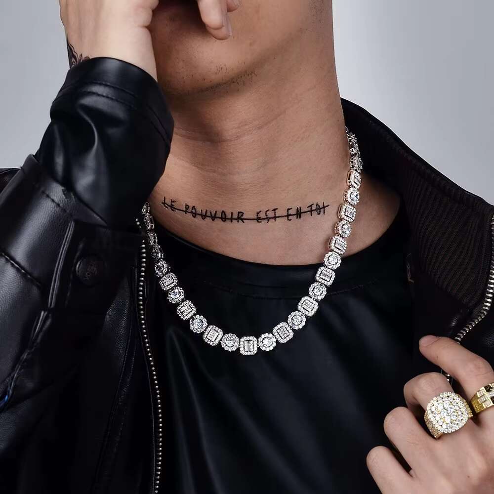 Real Sterling Silver White Gold Tone Ice Cube Cluster Square Links Ghost Hip Hop Men Tennis Chain Necklace