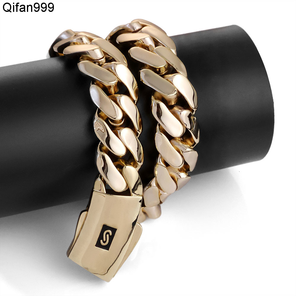 NUOYA 14K Gold Plated Thick Miami Cuban Link Bracelet Smooth Clasp Monaco Cuban Chain Hip Hop Jewelry for Men Women