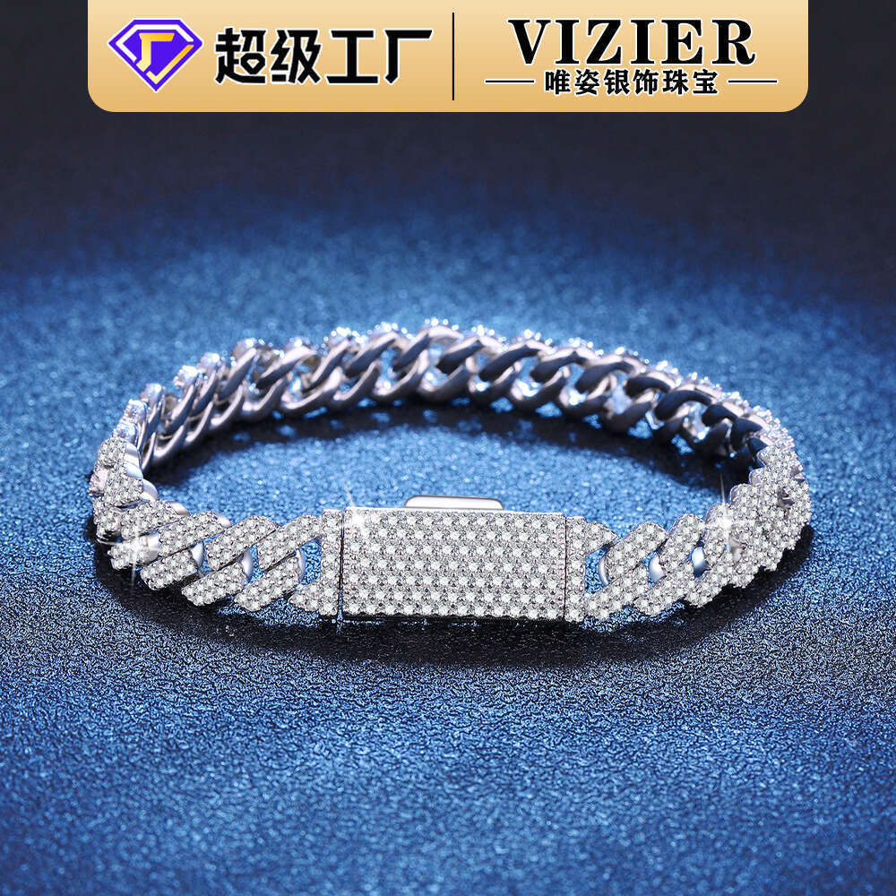 FaS925hion New S925 Pure S925ier Hip-Hop Cuban Chain Full Inlaid MoiS925S925anite Bracelet for Women a1e