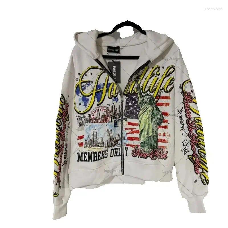 Men's Hoodies American Retro Letter Casual Loose Zipper Hoodie Men Street Hip-hop Fashion Harajuku Oversized Sweatshirt Women