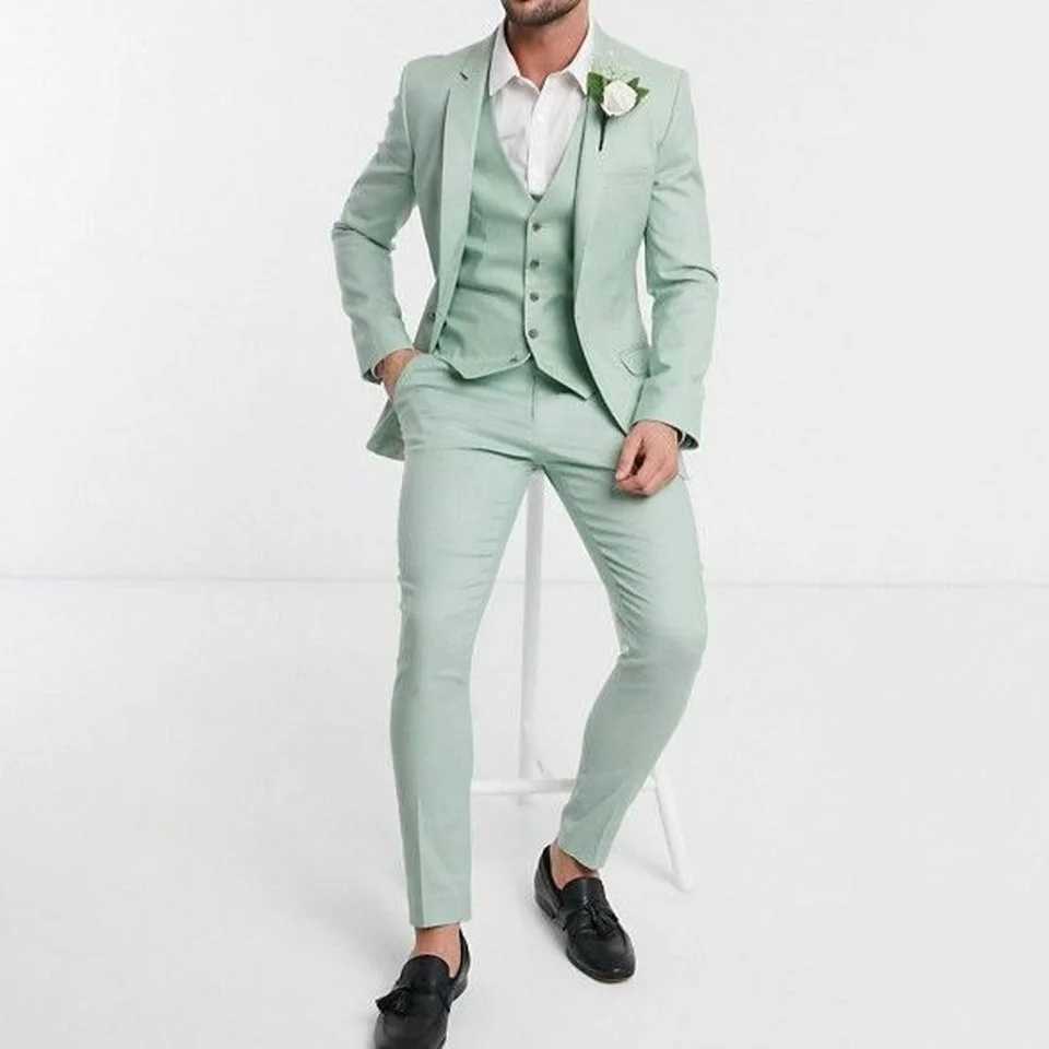Mint Green Notch Lapel Mens Suits Wedding Tuxedo Bespoke Elegant Blazer 2025 Fashion Design 3-Piece Jacket+Pants+Vest Costume X250704