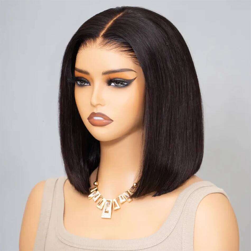 Wear And Short Bob Straight Lace Front Human Hair Wigs Ready To Go Glueless Wig For Black Women