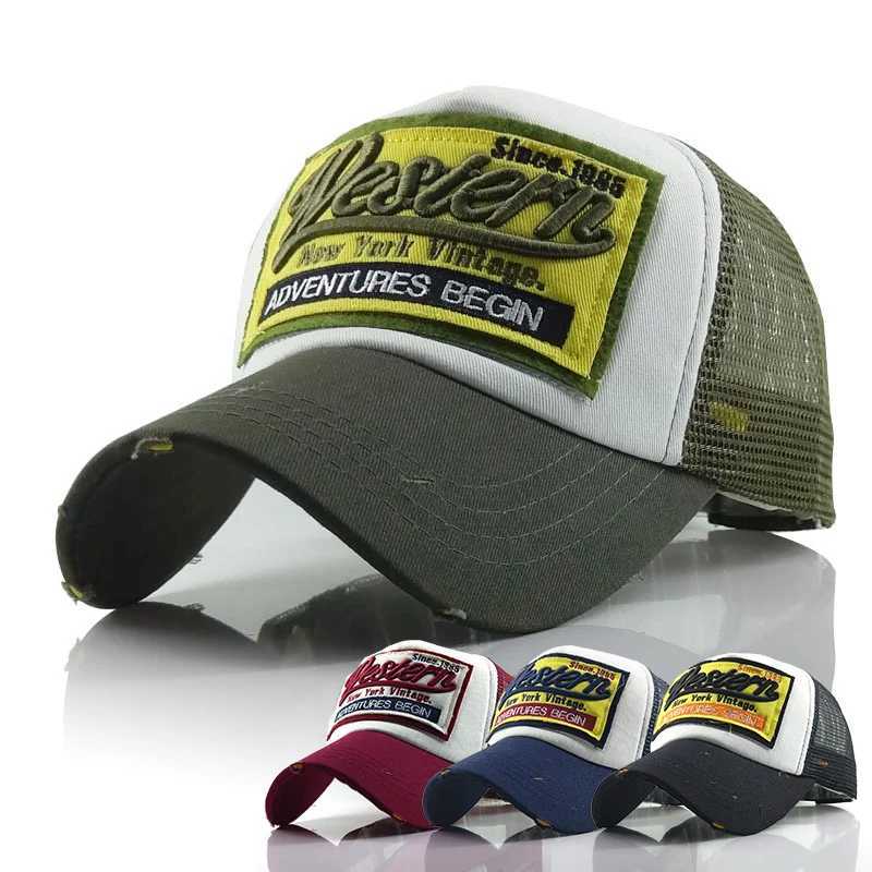 Summer Mesh Trucker Hat For Men Wen Retro Letter Baseball Cap Adjustable Outdoor Sun Visors Hip Hop Snapback Bonnet y2k X250704