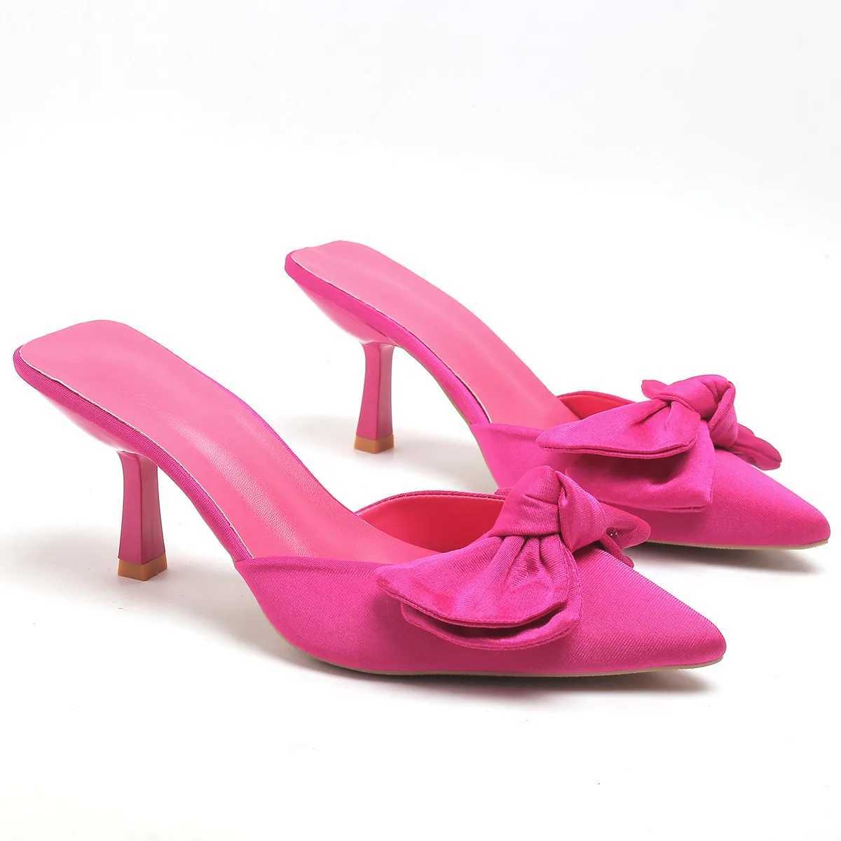 New Style Butterfly-knot Mules Women Slippers Elegant Pointed Toe Thin High Heels Ladies Summer Fashion Party Prom Shoes W250704