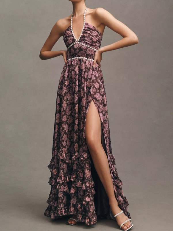 Women Dresses 2025 New Fashion Summer Elegant Temperament Dress With Print Slim Fit Big Swing Vacation Suspender Long Dress