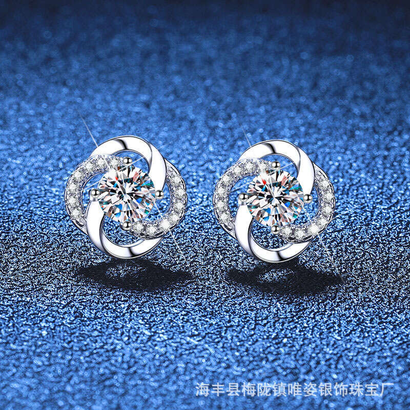 S925 Pure S925ier for Women Four-Leaf Clover Elegant S925imple MoiS925S925anite EarringS925 1e1