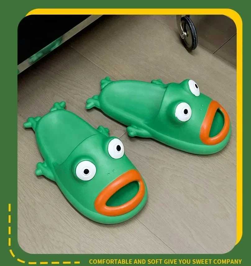 frog flip flops house slippers cloud woman sandals soft sole beach non-slip home shoes platform weird female slides men male W250704