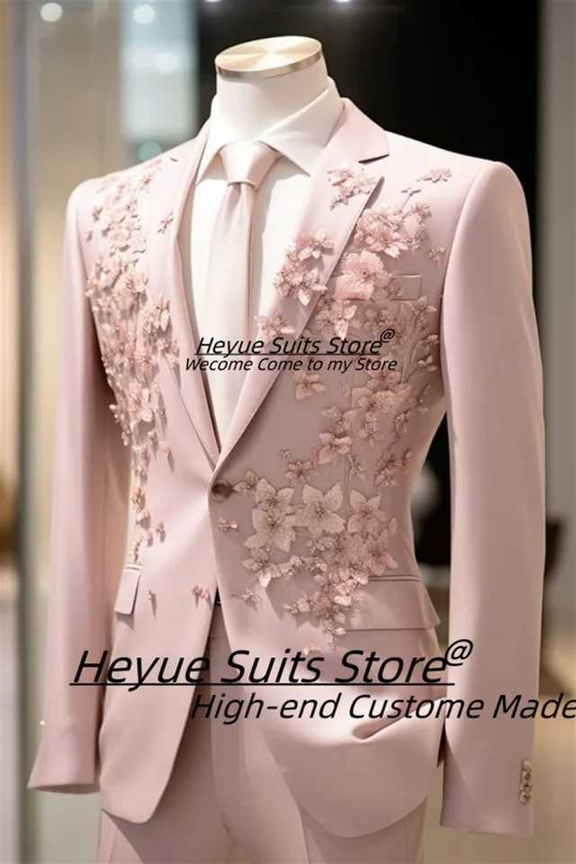 3D Flower Embroidery Men Suits Slim Fit Notched Lapel Groom Wedding 2 Piece Sets Fashion Men Blazers Prom Costume Homme X250704