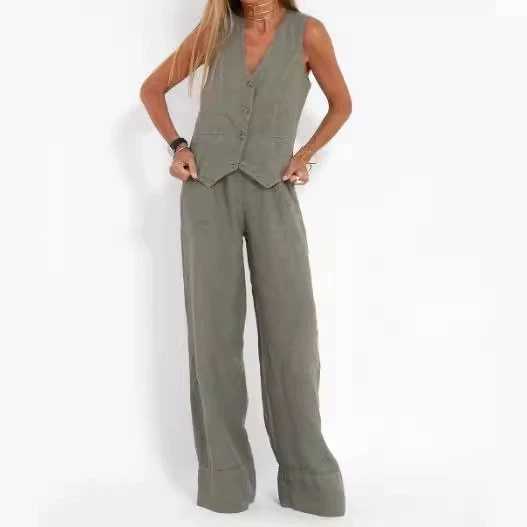 2025 Fashion Vest Trousers 2 Piece Sets Woman Outfit Patchwork Casual Suit Two Piece Sets Women Pant Sets X250704