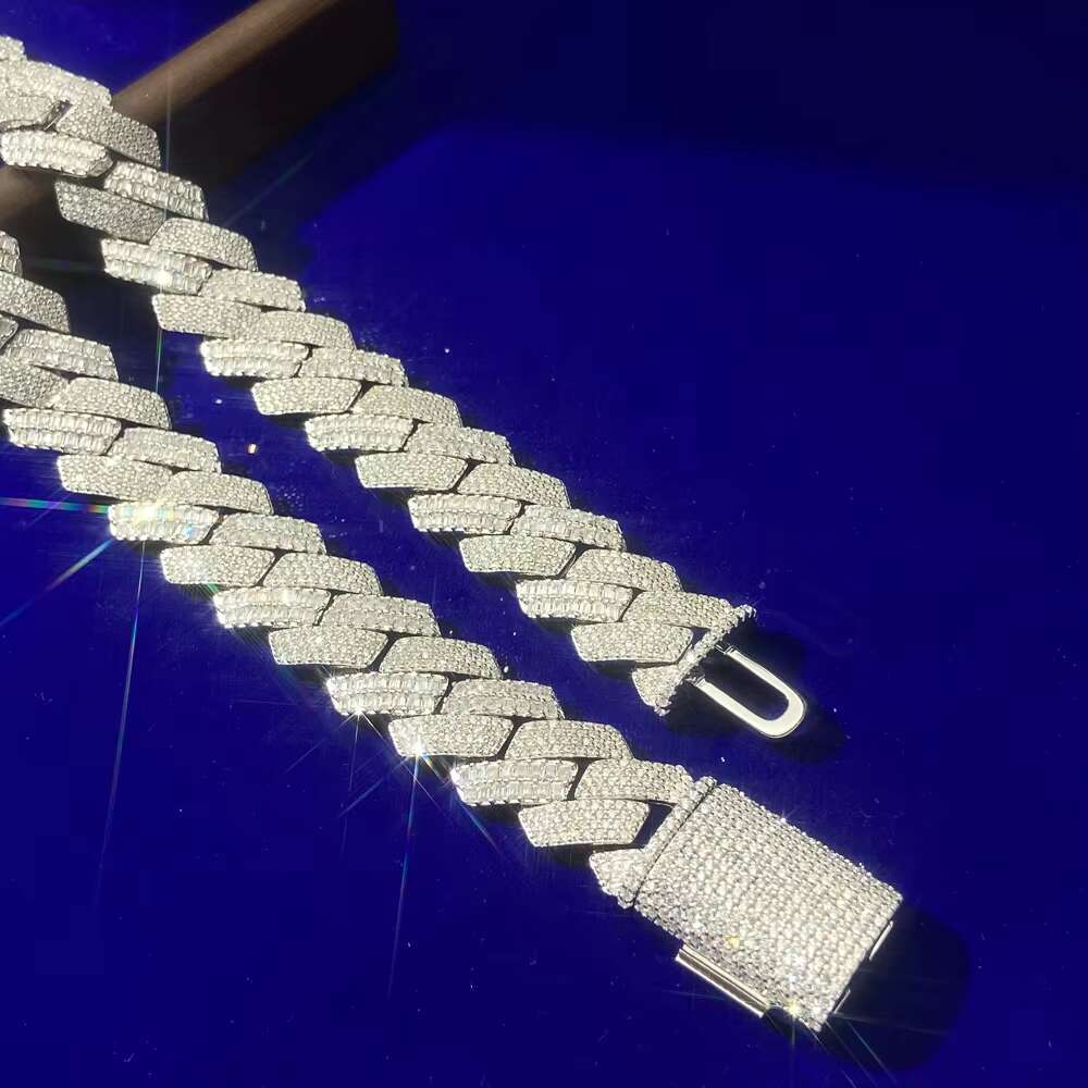 Fashion Iced Out Clear Cz Round Baguette Diamond Hip Hop 8MM Cuban Link Chain Necklace