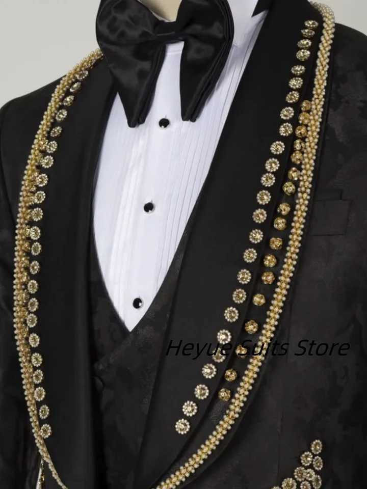 Classic Jacquard Beads Diamond Men Suits Slim Fit Shawl Lapel Customized Groom Tuxedos Party Men Blazers Fashion Mens Clothing X250704
