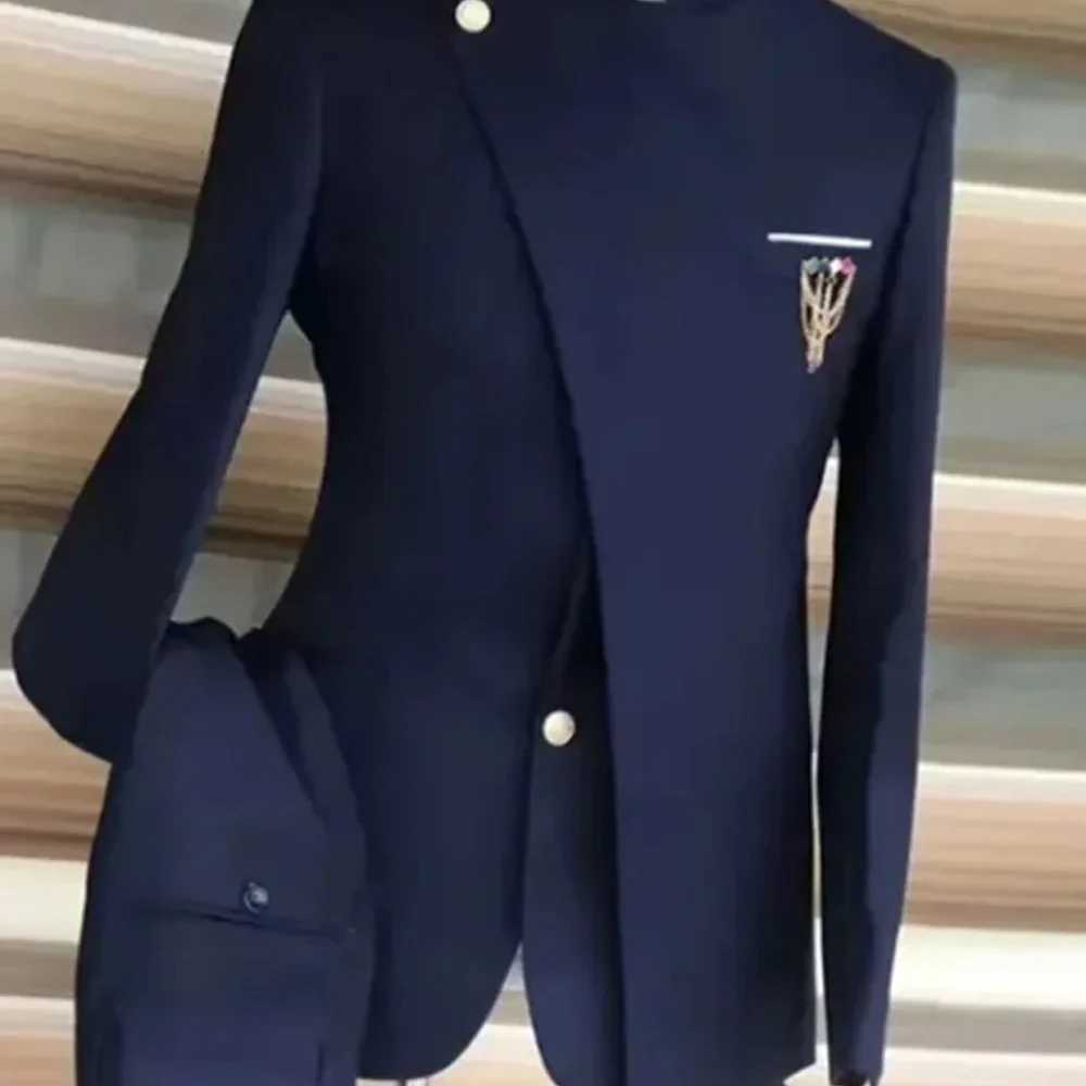 Navy Blue Mens Suits Single Breasted Stand Lapel Blazer African Style Formal Occasion Party 2 Piece Jacket Pants Costume Homme X250704
