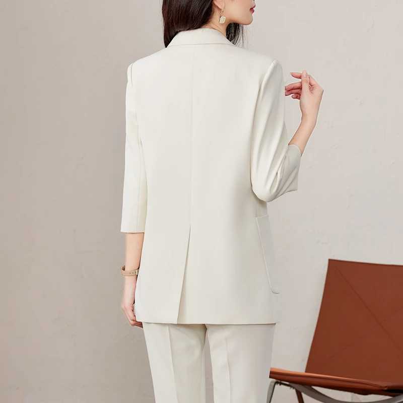 NAVIU Apricot Black Fashion Temperament Suit Womens New Spring Casual Half Slve Blazer And Pants Office Ladies Work Wear X250704