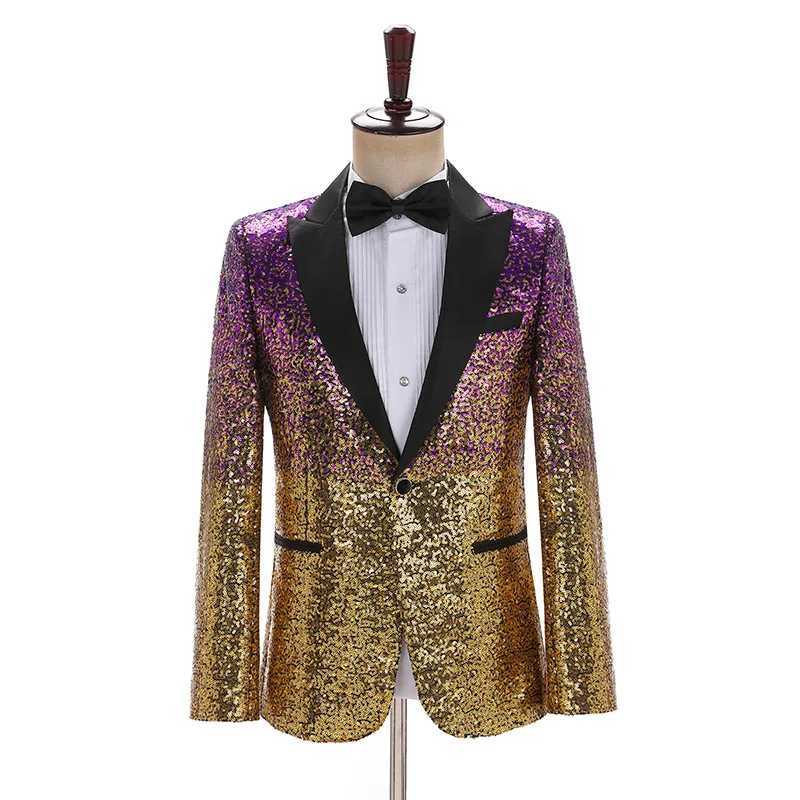 Mens Gradient Sequins Stage Runway Performance Clothing Colorful Suit Jacket Nightclub Suit Jacket X250704