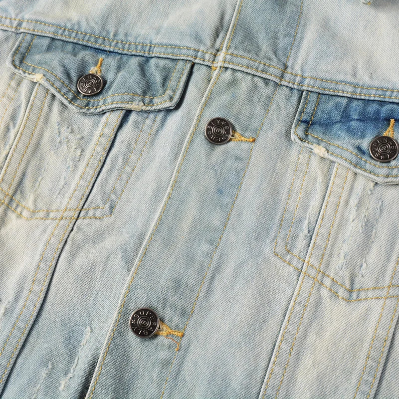 Street ner Fashion Men Jacket Retro Washed Blue Ripped Denim Cotton Coat y Patched Y2K Vintage Jacket 250704