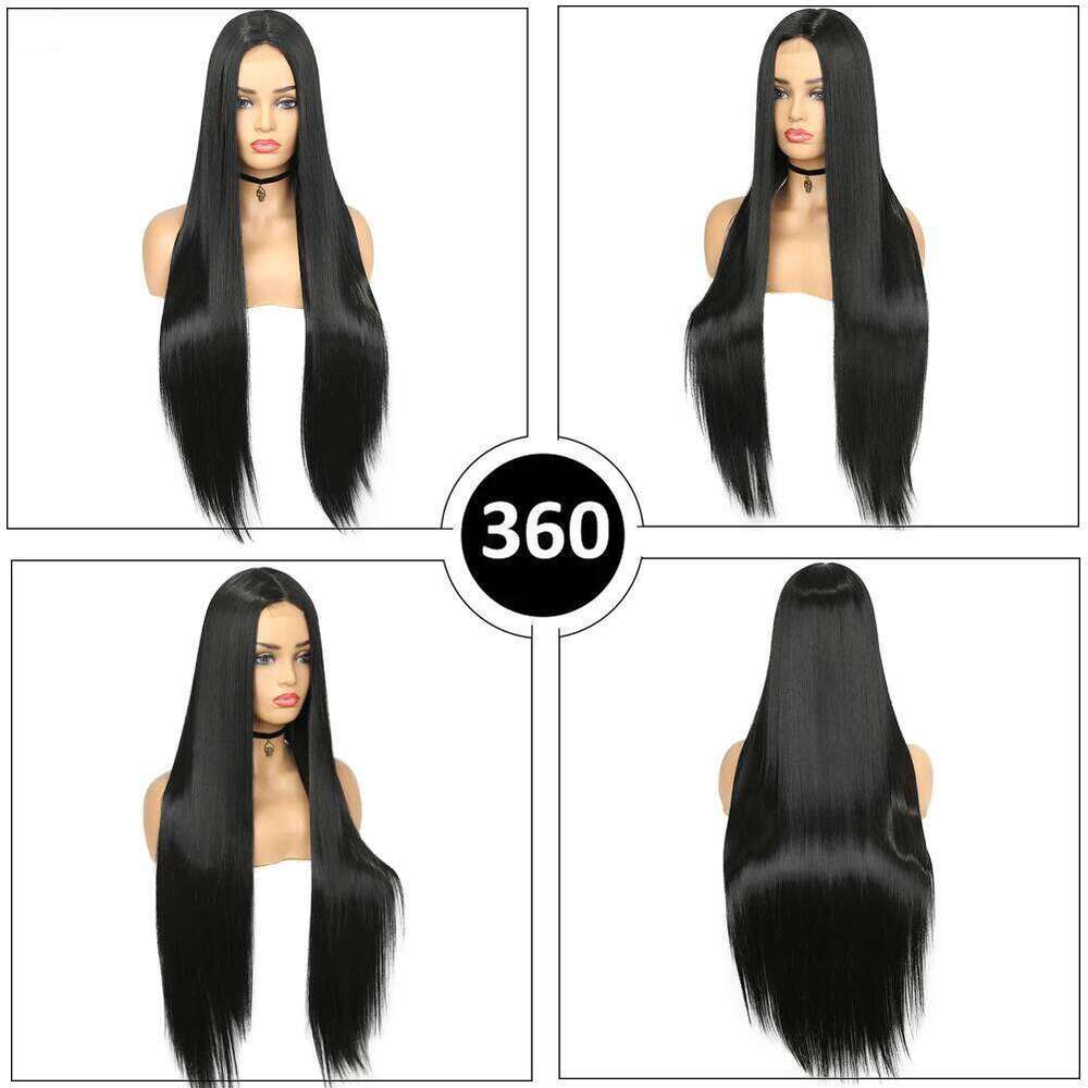 Wignee Long Straight 30 Inch Wig Middle Part Lace With High Lights Synthetic Hair Wigs For Black Women Cosplay