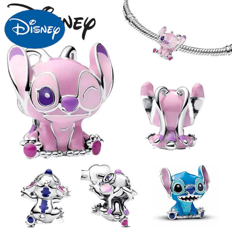 DISNEY New Disney Pink Stitch Pendant Earrings Necklace Ring Original Charm Cartoon Jewelry Suitable for Brand Bracelets Exquisite W20250704