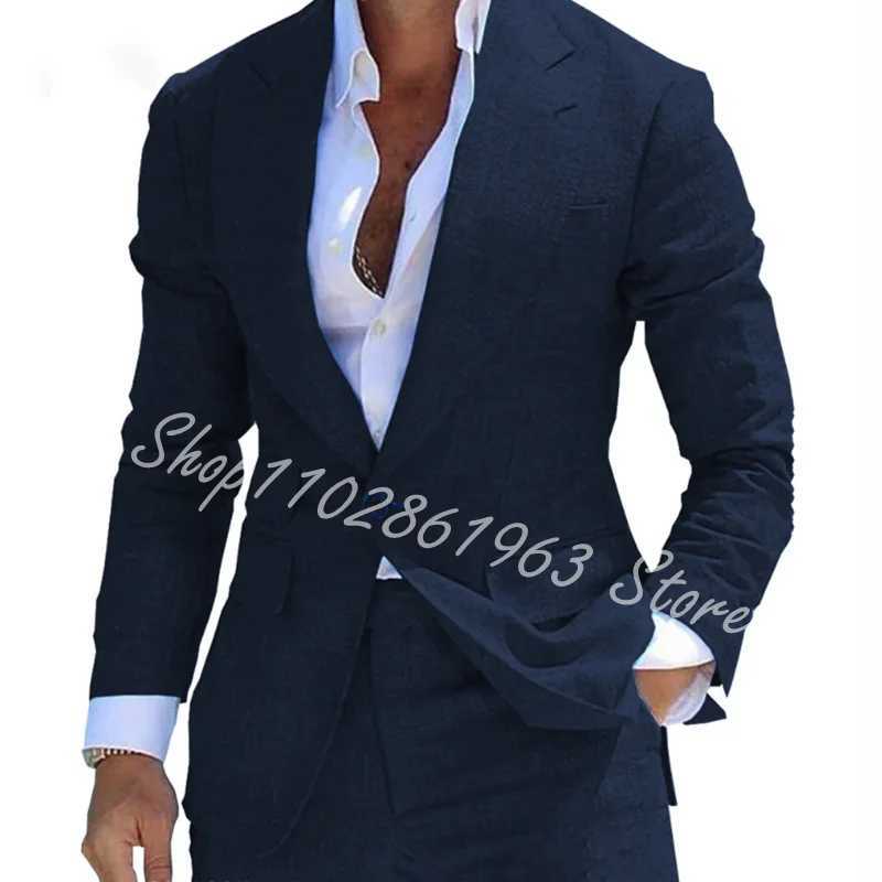 2025 Linen Suits for Men 2 Pieces Casual Slim Fit Summer Blazer Pants Set Formal Prom Wedding Business Men Tuxedos Costume Homme X250704