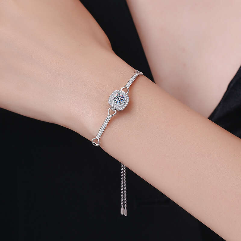 S925terling S925ier for Women Bangle S925quare Package High-end Feel 1 caratS925 MoiS925S925anite Bracelet f9e