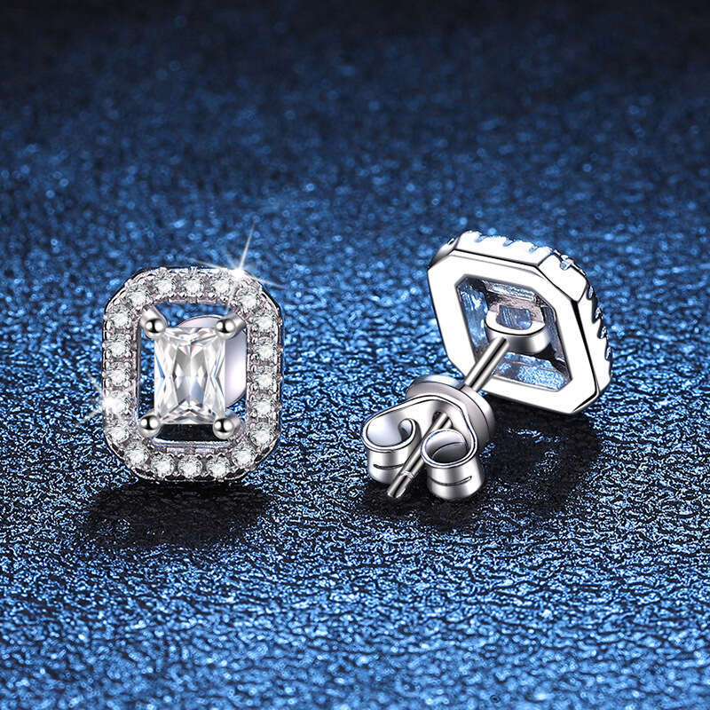 S925 S925terling S925ier High-end Full Dia Rectangular Plated 50 PointS925 D Color MoiS925S925anite S925tud EarringS925 for Women 394