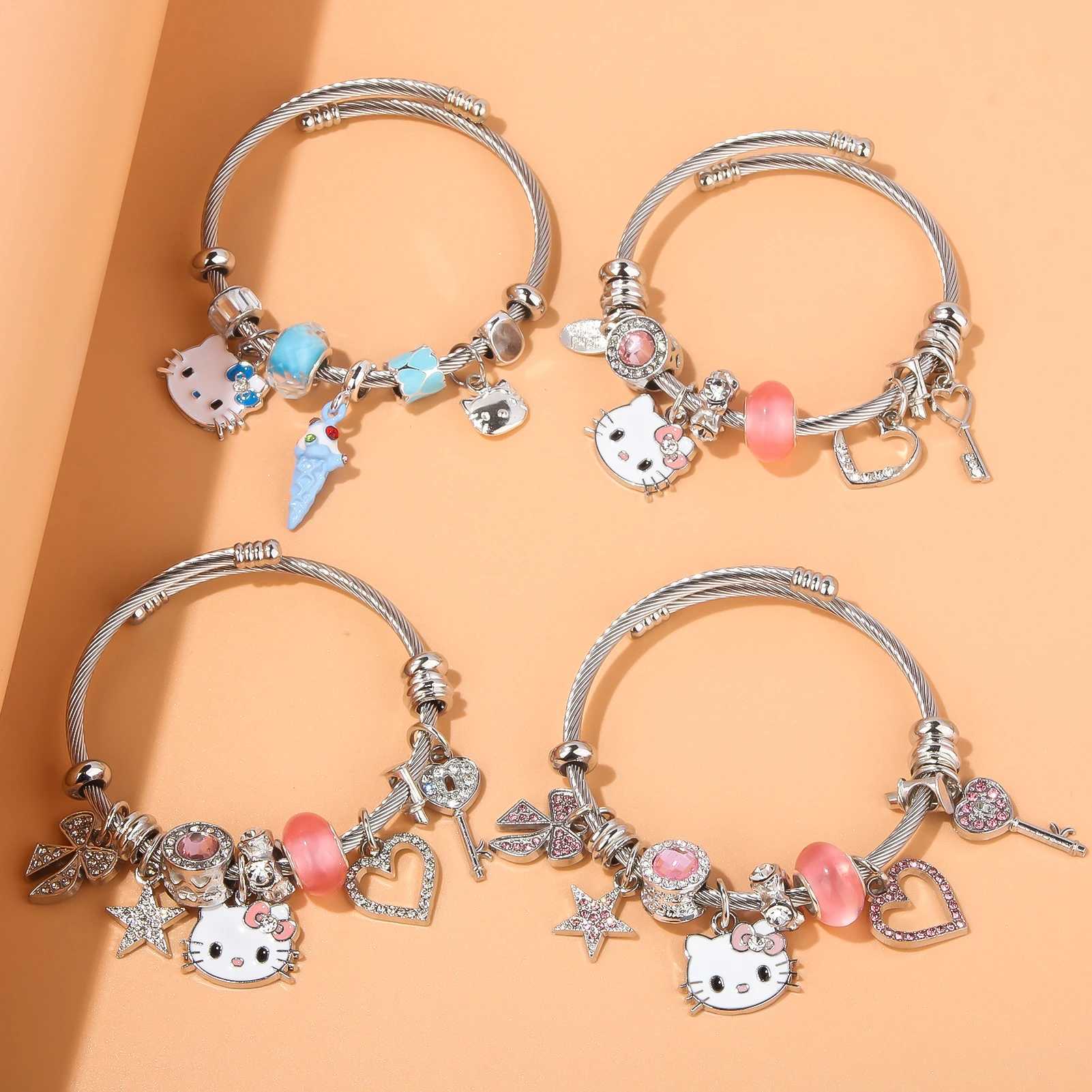 Sanrio Anime Cute Hello Kitty Charms Bracelet Beads Pendants Sanrio Kuromi Melody Cinnamoroll Kawaii KT Cat Bracelet for Girls Fans Jewelryw250716
