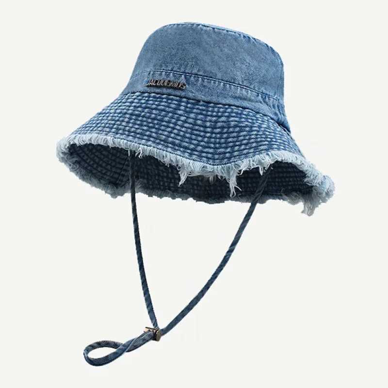 2025 Blue Leopard Print Cowboy Hiking Bucket Hats with String Wen Denim Beach Sun Hat Outdoor Bob Panama Summer Fisherman Cap X250704