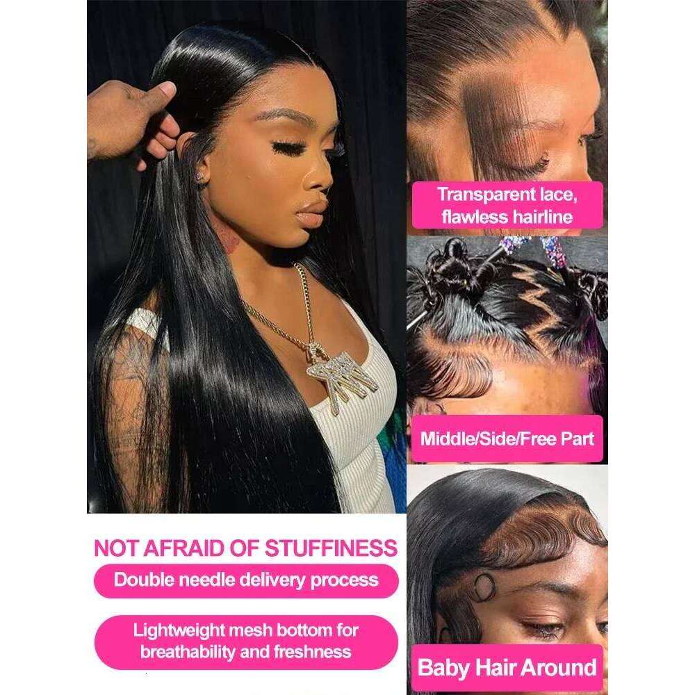 13x6 HD Transparent Bone Straight 30 40 Inches Lace Front 100% Human Hair Brazilian Frontal Wigs For Women