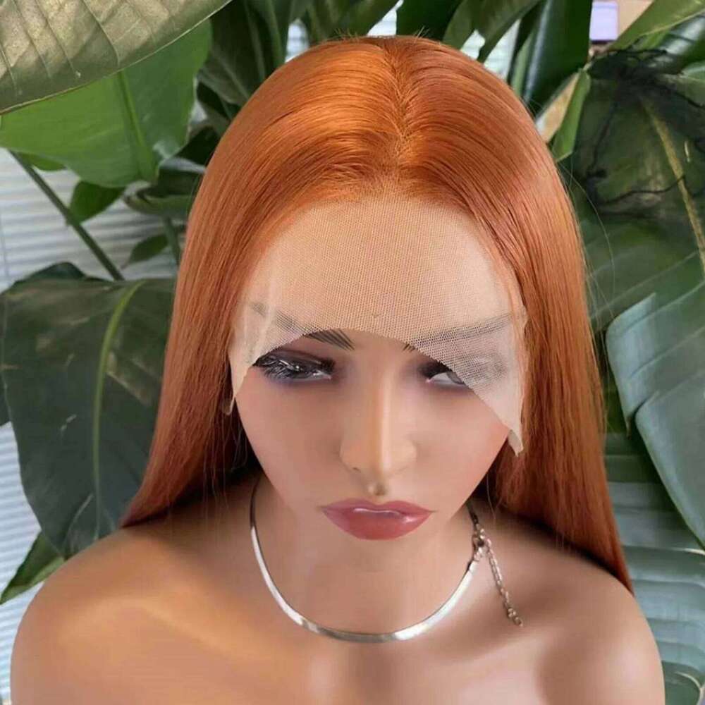 Ginger Long Straight Synthetic Front Glueless Wigs for Women Cosplay Party Dark Orange Hair Lace Frontal Wig Auburn