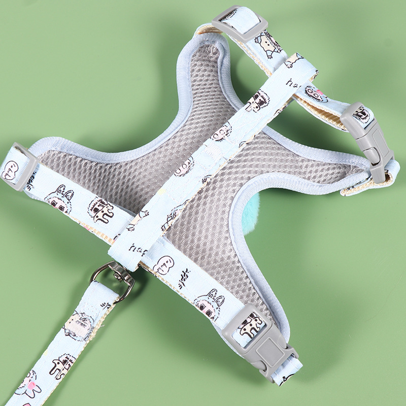 Labubu Dog Harness and Leash set, Step-in Soft Mesh Puppy Cats Harnesses Vest with Cute Doll Decorations, Breathable Designer Harness for Pomeranian, 