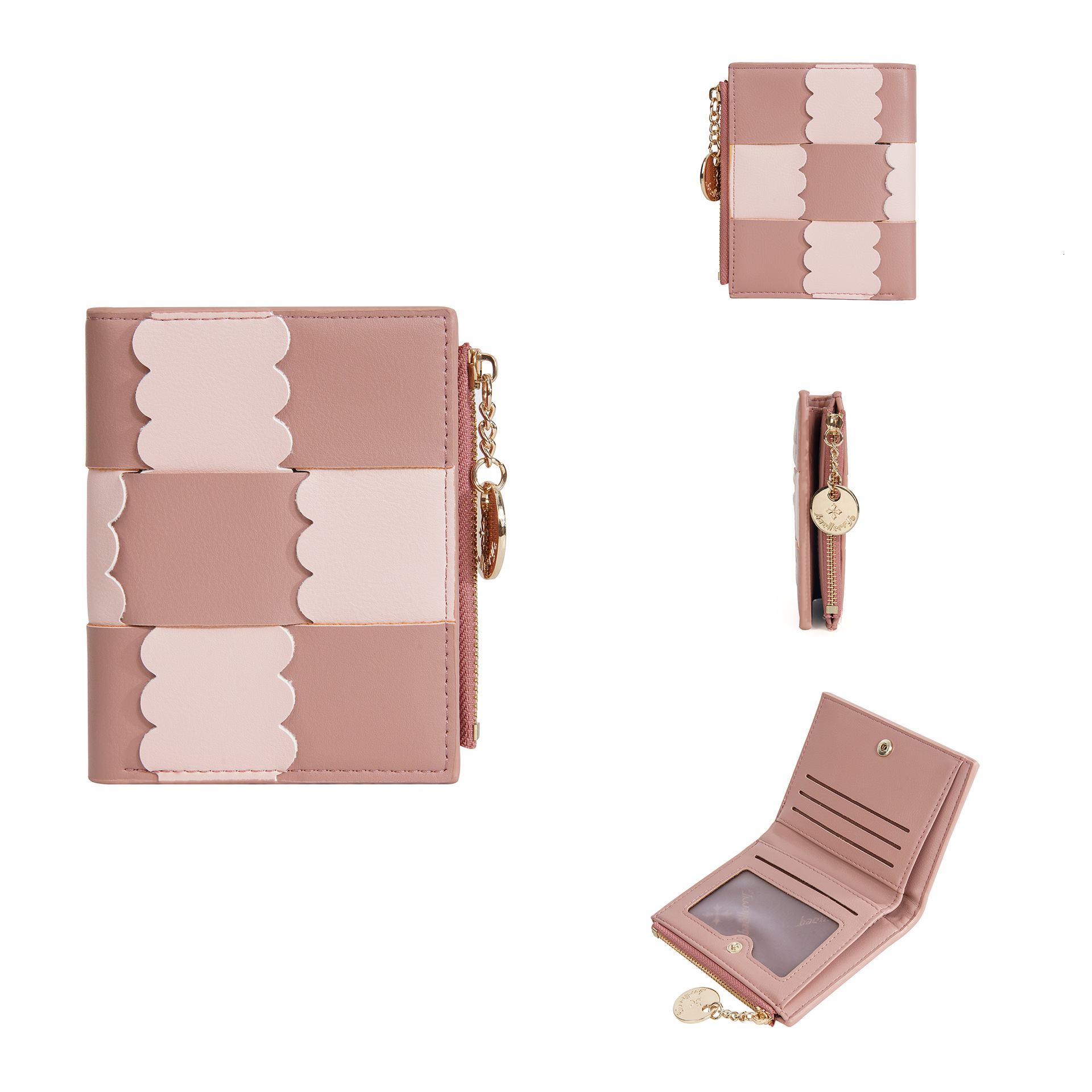Free Shipping Designer Bag Short PU Versatile Women's Cute Wallet High-end Woven Patchwork Zipper Bag Coin Purse Small Bag