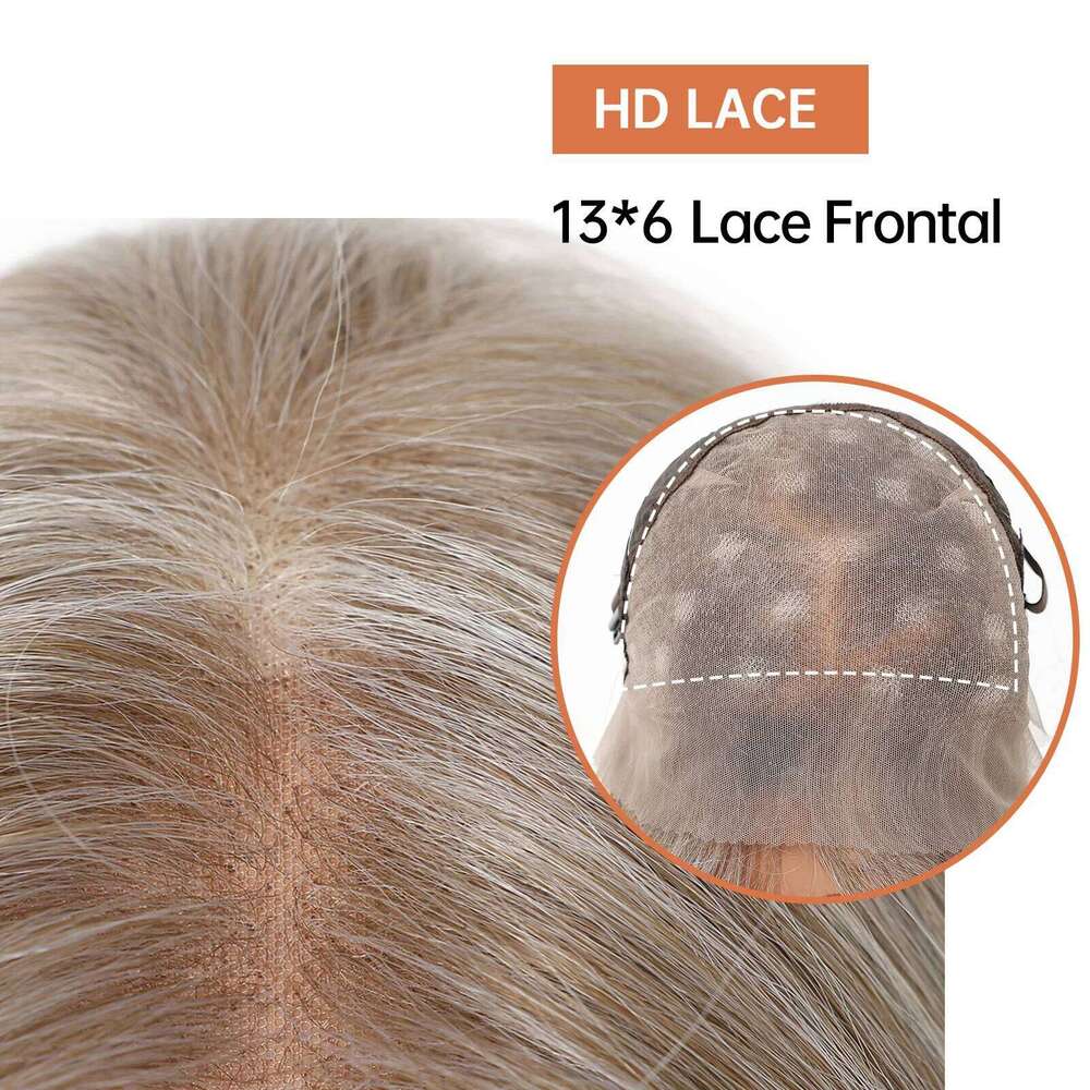 13*6 HD Lace Front Blonde Mixed Brown Synthetic Wigs For Women Daily Party Short Straight Natural Fake Hair Heat Resistant