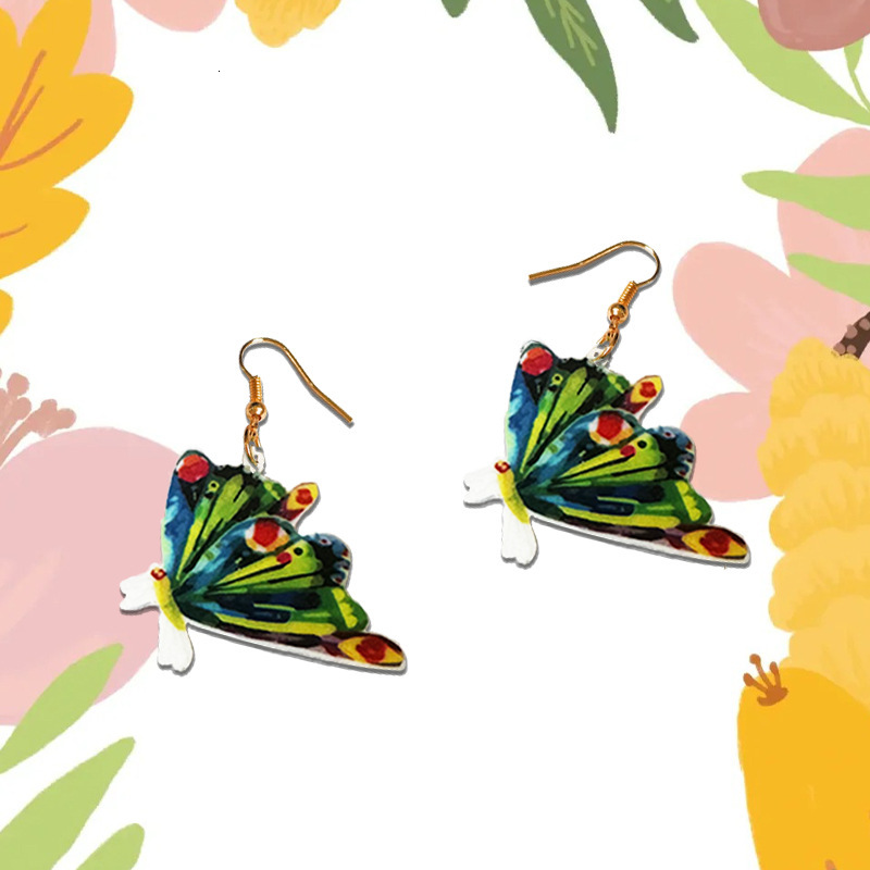 1 Pair Of Green Small Butterfly Earrings Acrylic Material Fresh Pastoral Style Fashion