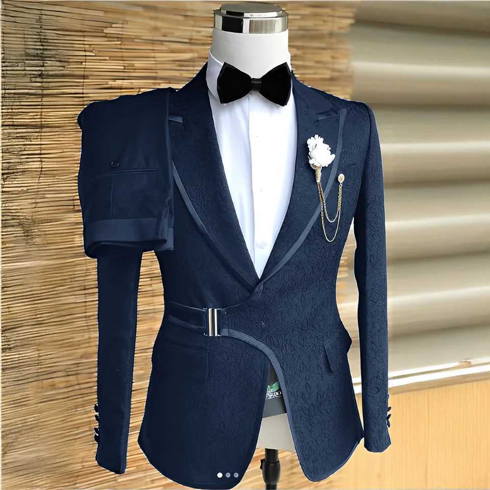 2 Piece Jacquard Mens Suit Set Formal Wedding Groom Tuxedo High Quality Jacket Pants Party Evening Outfit Men X250704