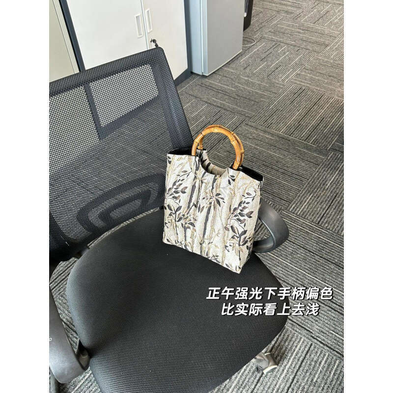 New Chinese Style Ink Painting Versatile Handbag Casual Niche Summer Bamboo Handle Bag for Women