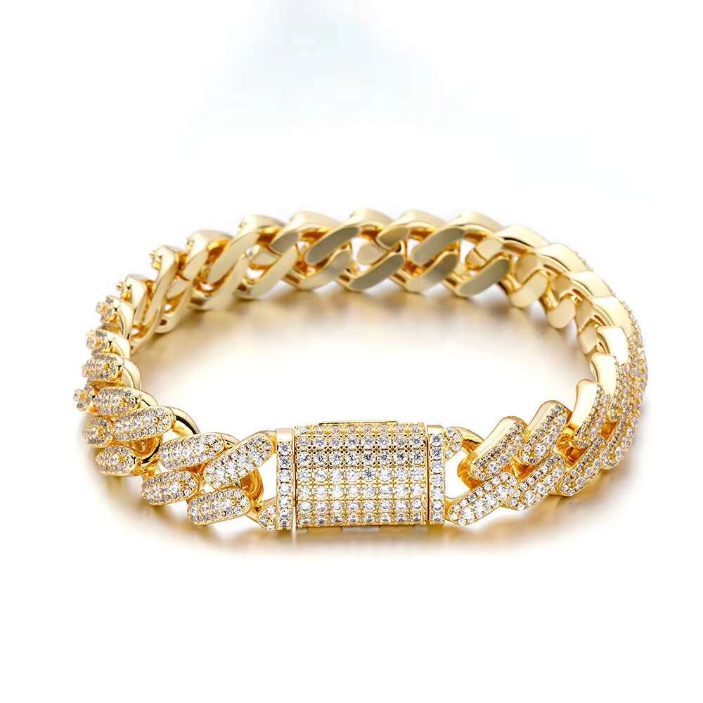 New Luxury Hip Hop Jewelry 12MM Iec Out Vvs D Moissanite Diamond 925 Silver Cuban Chian Bracelet for Men