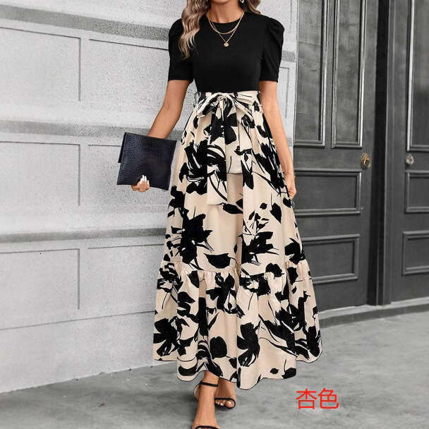 2025 New Style Unique Clothing European and American Women's Fashion Floral Print High Waist Fashionable Elegant Dress