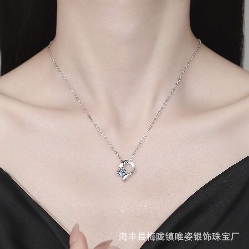Weizi Jewelry Necklace S925 Pure S925ier Pendant Heart DeS925ign MoiS925S925anite Collarbone Chain d4e