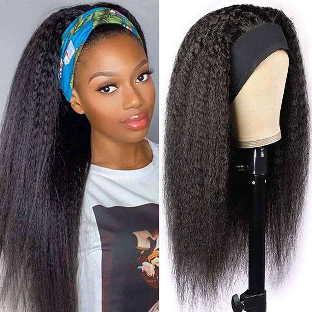 Kinky Wigs Remy Ready To Wear Brazilian Yaki Straight Headband Human Hair Wig for Women