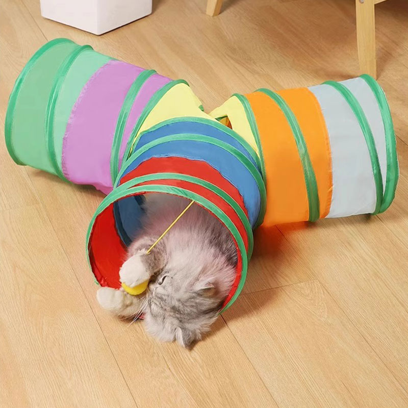 Cat RainbowTunnel Tube, Foldable Cat Toys, Cat Training, Fun Interactive Toys, Puppy Black Tunnel, Pet Supplies, Cat Tunnel Toy