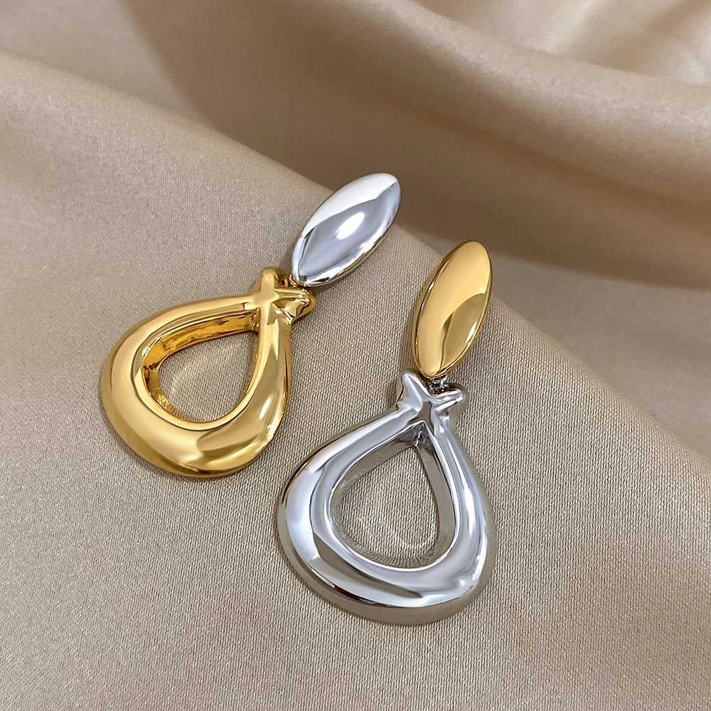 Greatera Fashion Two Tone Stainless Steel Water Drop Earrings for Women Gold Silver Color Hollow Dangle Earrings Party Jewelry Y250704